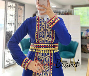 Royal Blue and Golden Embroidered Dress and Abaya Set