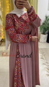 Elegant Somo Pink Shoulder Details Embroidered Dress