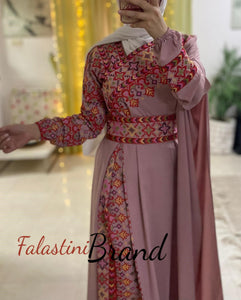 Elegant Somo Pink Shoulder Details Embroidered Dress