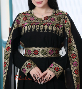 Elegant Black and Golden Shoulder Drapes Embroidered Dress