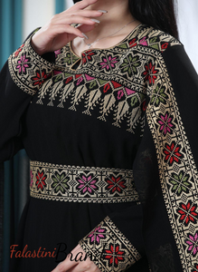 Elegant Black and Golden Shoulder Drapes Embroidered Dress