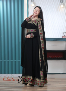 Elegant Black and Golden Shoulder Drapes Embroidered Dress