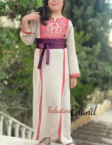 Little Girls Elegant Stylish Beige Thob With Satin Belt
