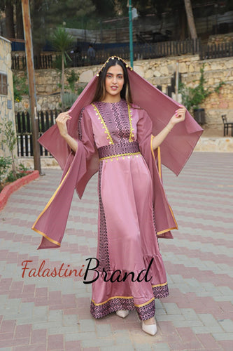 Very Elegant New Design Pink and Black Embroidered Dress with Golden Sleeve Details