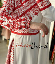 Elegant White and Red Shoulder Details Embroidered Dress