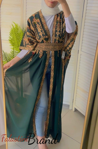 Green Embroidered Open Abaya/Bisht