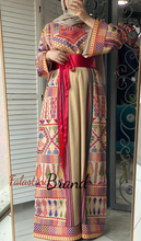 Trendy Beige Majdalawi Fabric Thob with Colorful Embroidery
