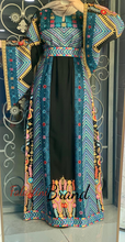 Very Elegant Wide Sleeves Black and Blue Embroidered Thob with Malak and Golden Details and Head Scarf