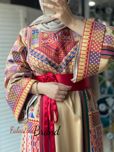 Trendy Beige Majdalawi Fabric Thob with Colorful Embroidery