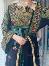 Lavish Black and Green Thob Dress with Detachable Back Skirt and Head Scarf