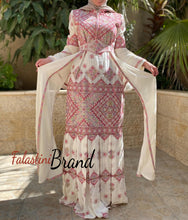 Stylish Mermaid White Palestinian Embroidered Dress with Skirt Side Details