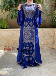 Stylish Mermaid Royal Blue Palestinian Embroidered Dress