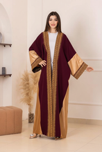Elegant Burgundy With Gold Bisht with Palestinian Embroidery and Satin Details - Front View