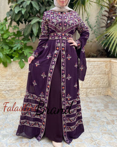 Purple 2-Pieces Embroidered Slit Sleeve Kaftan Dress