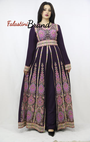 New Elegant Purple Embroidered Thob Dress