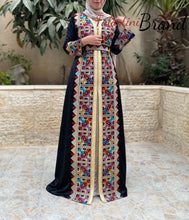 2 Pieces Black Moroccan Like Kaftan Dress with Palestinian Embroidery