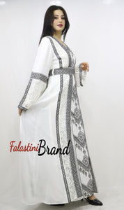 Two Pieces Amazing White And Black Palestinian Embroidered Dress