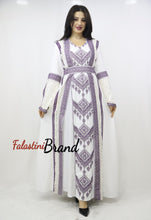 Two Pieces Amazing White And purple Palestinian Embroidered Dress