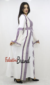 Two Pieces Amazing White And purple Palestinian Embroidered Dress