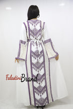 Two Pieces Amazing White And purple Palestinian Embroidered Dress