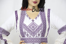 Two Pieces Amazing White And purple Palestinian Embroidered Dress