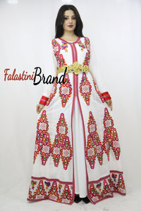 2 Pieces White Kaftan Dress with Red Embroidery