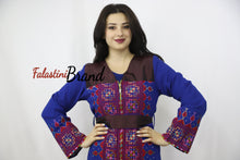 Amazing 2 Pieces Blue and Red Palestinian Embroidered Open Abaya