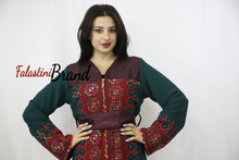 Amazing 2 Pieces Green and Red Palestinian Embroidered Open Abaya