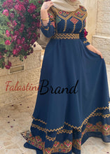 Elegant Navy Palestinian Embroidered Cloche Layered Dress