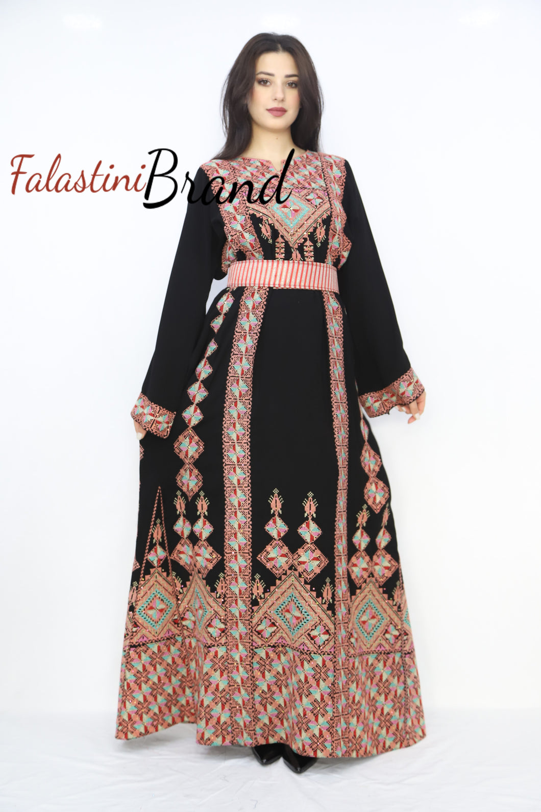 Unique Diamond Pink Embroidered Palestinian Thobe Dress