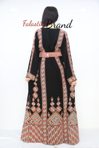 Unique Diamond Pink Embroidered Palestinian Thobe Dress