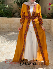 Mustard Malak Design Abaya with Flowers Embroidery