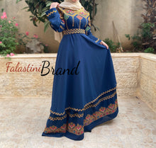 Elegant Navy Palestinian Embroidered Cloche Layered Dress