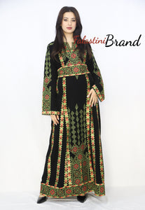 Black and Green Floral Palestinian Embroidered Thobe