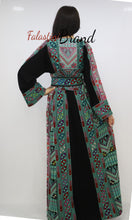 Gorgeous Black and Green Full Details Palestinian Embroidered Dress With Satin