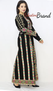 Black Floral Palestinian Embroidered Thobe