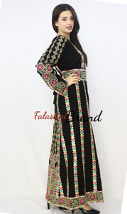 Black Floral Palestinian Embroidered Thobe