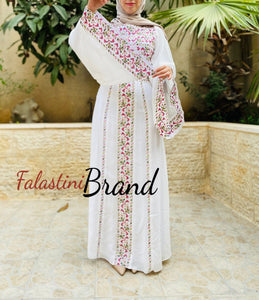 White Wide Sleeve Lined Embroidered Dress with Wonderful Embroidery