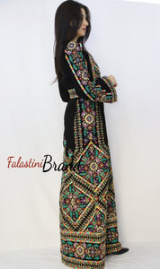 Manajil Palestinian Embroidered Floral Thobe Dress Palestinian Embroidery