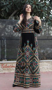 Manajil Palestinian Embroidered Floral Thobe Dress Palestinian Embroidery