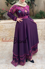 Elegant Purple Palestinian Embroidered Cloche Layered Dress