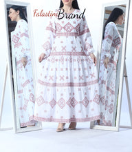 Stunning White And Red Cloche Long Dress Palestinian Embroidery