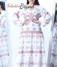 Stunning White And Red Cloche Long Dress Palestinian Embroidery