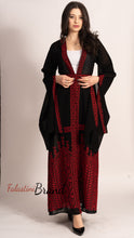 Wonderful Palestinian Black & Red Georgette Embroidered Open Abaya Long Slit Sleeve