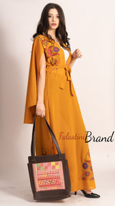 Stunning Ochre Georgette Embroidered Open Cape Abaya