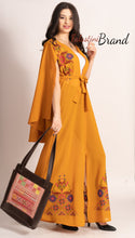 Stunning Ochre Georgette Embroidered Open Cape Abaya