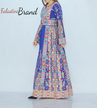 Amazing Blue Malak Palestinian Embroidered Thobe Dress With Astonishing Embroidery