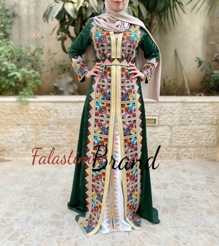 2 Pieces Moroccan Like Kaftan Dress with Palestinian Embroidery