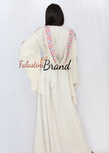 Stylish Cream Color Red Stripes Palestinian Embroidered Dress Thobe