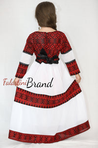 Little Girl White Palestinian Embroidered Cloche Dress